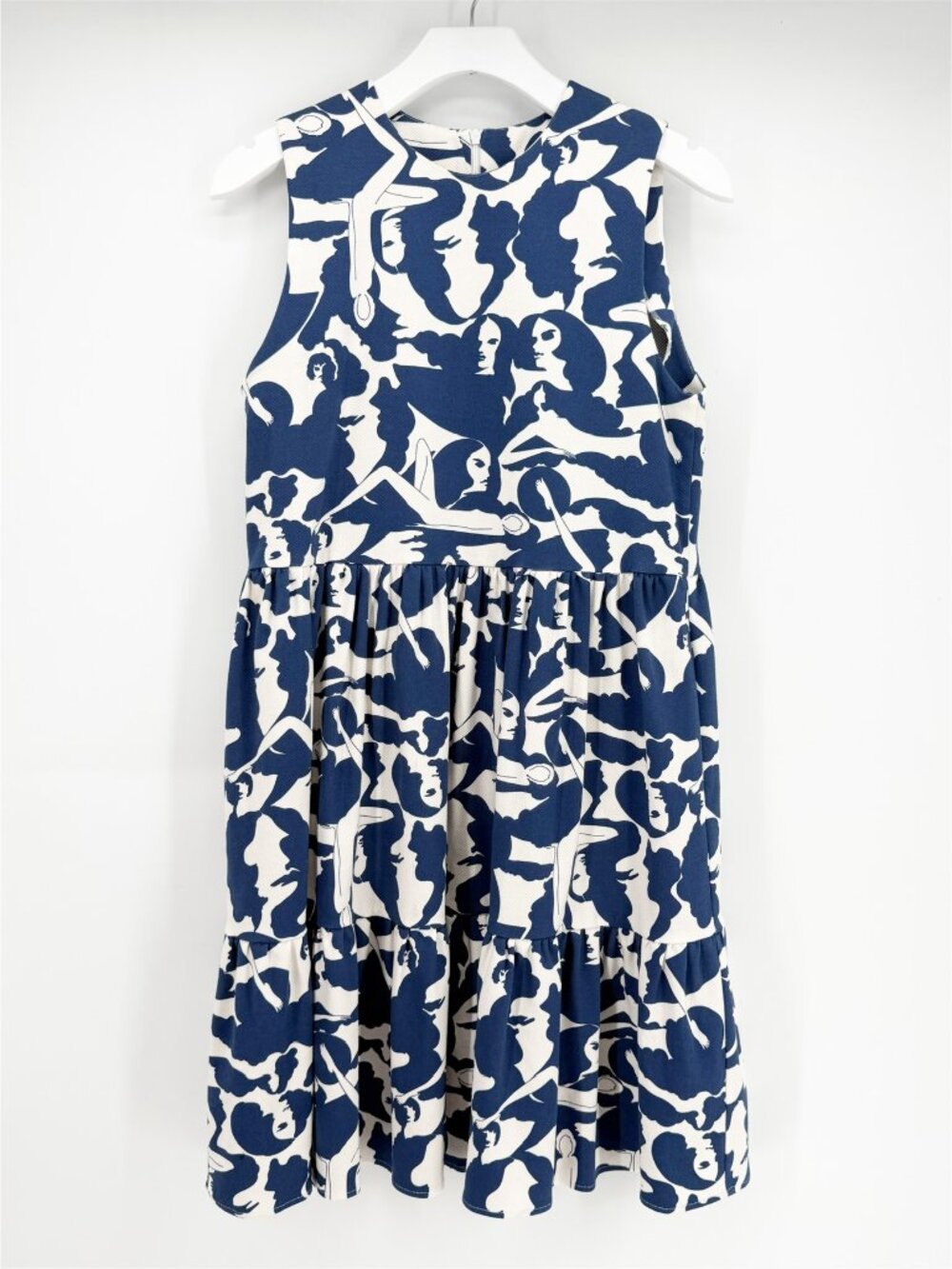 LA DoubleJ Editions Blue Woman Print Mini Tier Sleeveless Cotton Dress NEW S - Picture 2 of 14
